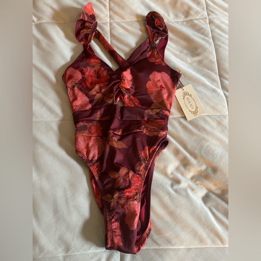 Mia Joy by Joyfolie, Taryn one piece swimsuit in Dark Red Floral